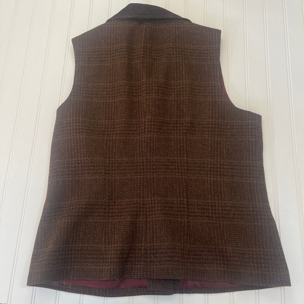 Vintage Talbots Houndstooth Lambswool Vest Suede Collar Made USA Womens Medium - Picture 8 of 9